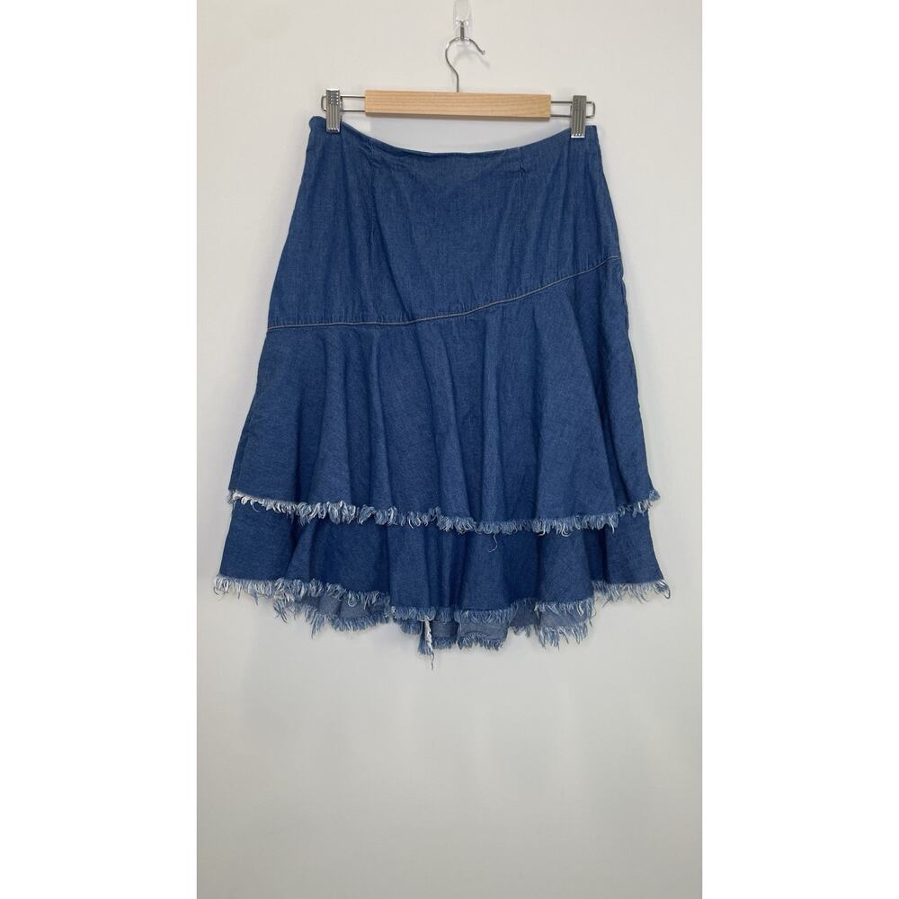 BP Y2K Skirt Ruffle Fringe Hem Western Denim Above Knee Cowgirl Boho Blue Size S - Picture 7 of 11
